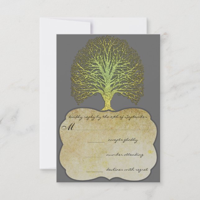 Limoner Goldwirbel-Damaskus-Tree-Hochzeit RSVP (Vorderseite)