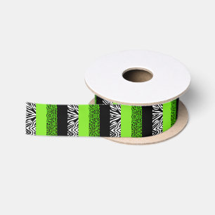 Limoner grüner Leopard-und Zebra-Tierdruck Satinband
