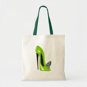 Limoner grüner Stilettschuh und -schmetterling Tragetasche