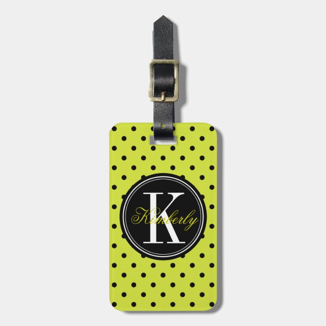 Limoner grüner und schwarzer Polka-Punkt mit Gepäckanhänger (Vorderseite vertikal)