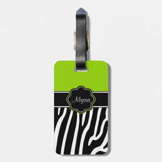 Limoner grüner Zebra-Druck-personalisierter Gepäckanhänger (Rückseite vertikal)