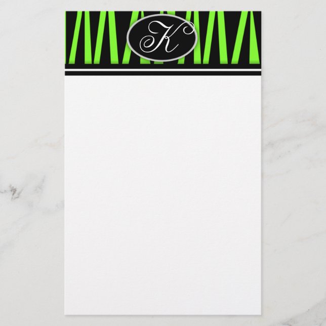 Limoner grüner Zebra Stripes mit Monogramm Briefpapier (Vorderseite)