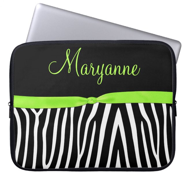 Limoner schwarzer Zebra-Limones Band-Monogramm Laptopschutzhülle (Vorderseite)