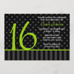 Limoner und schwarzer Polka-Punkt Stripes Einladung