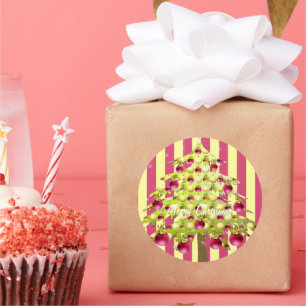 Limoner Weihnachtsbaum mit Pflaumendekoren Runder Aufkleber