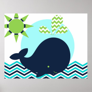 Limones, blaues und Navy Whale Kinderzimmer Poster