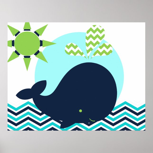 Limones, blaues und Navy Whale Kinderzimmer Poster (Vorne)