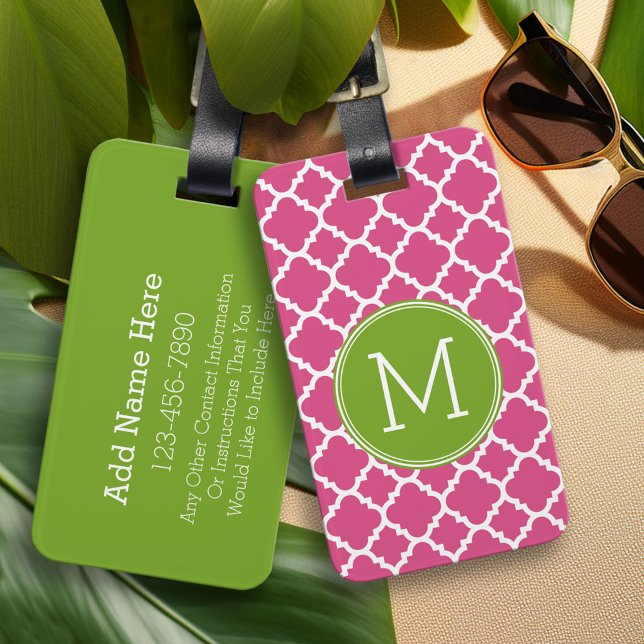 Limones Hot-Pink-Quatrefolienmuster Benutzerdefini Gepäckanhänger (Custom Monogram Luggage Tag)