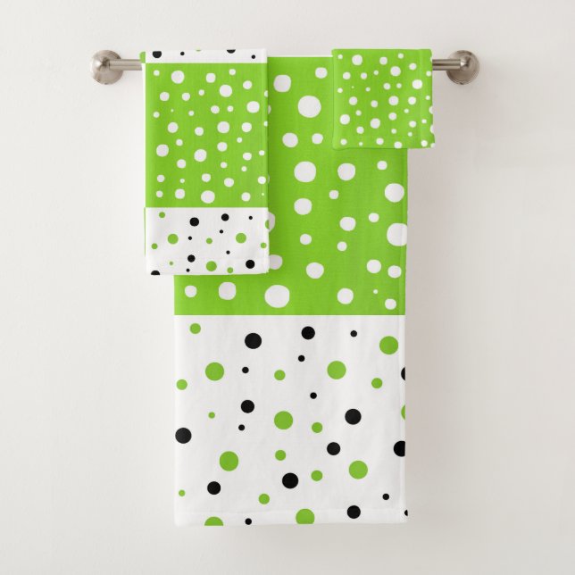 Limones Schwarz-Weiß-Polka-Dot-Farbblockmuster Badhandtuch Set (Insitu)