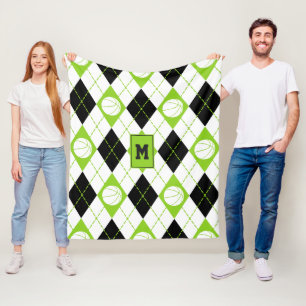 Limones Schwarz-weißes Basketballmotiv Raute Fleecedecke