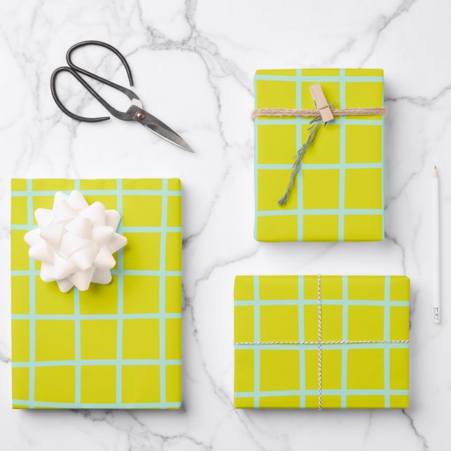 Limones und Aqua Abstraktes Gittermuster Geschenkpapier Set (Vorderseite)