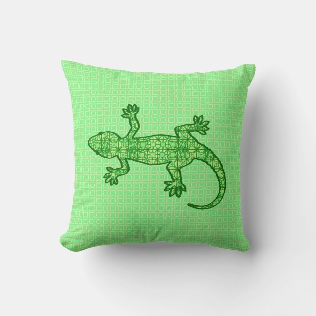 Limones und Smaragdgrün Stammes- Batik Gecko - Kissen (Vorderseite)