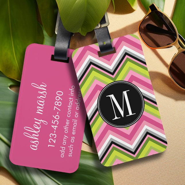 Limones und Zickzack Muster, rosa, schwarz Gepäckanhänger (Personalized Luggage Tag)