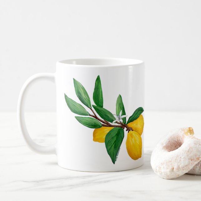 Limonienblatt-Wasserfarben-Design | Frischer Zitru Kaffeetasse (Mit Donut)