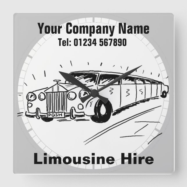 Limousine Hire Cartoon Quadratische Wanduhr (Vorderseite)