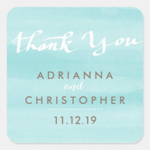 Limpet Muschel Watercolor Wedding Danke, Script Quadratischer Aufkleber