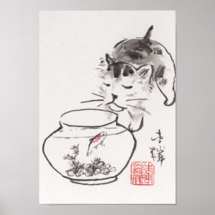 Lin Lis Art Print: Katze und Godfish Poster