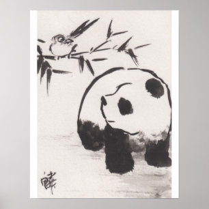 Lin Lis Art Print Panda und Bird 13090105 Poster