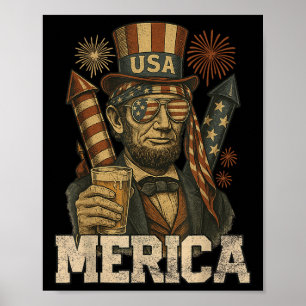 Lincoln 4. Juli Merica Abe Boys Männer Frauen Amer Poster