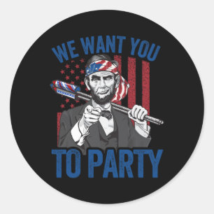Lincoln 4. Juli Shirt Men American USA Flag 1 Runder Aufkleber
