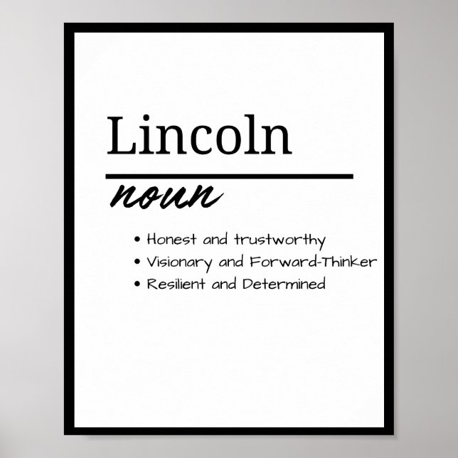 Lincoln, Boy Personalized Name Definition Poster (Vorne)