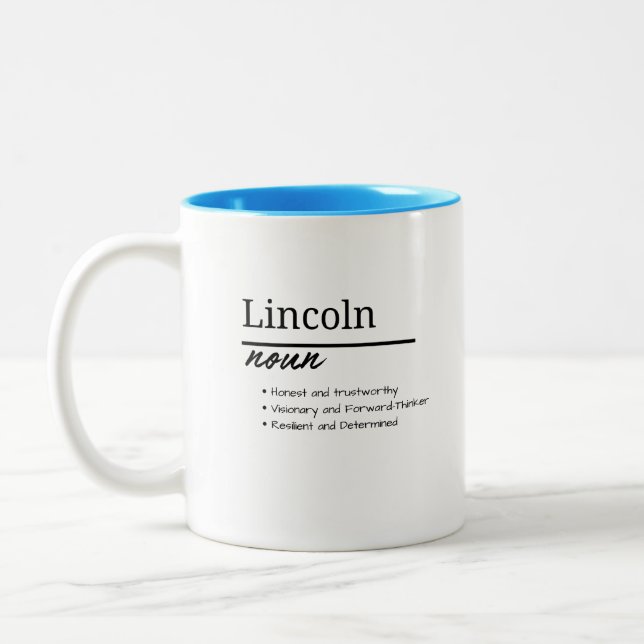Lincoln, Boy Personalized Name Definition Zweifarbige Tasse (Links)