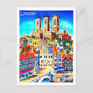 Lincoln city, England, Illustration, Vintag Postkarte