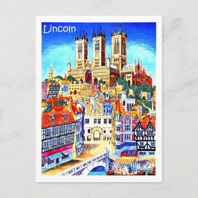 Lincoln city, England, Illustration, Vintag Postkarte (Vorderseite)