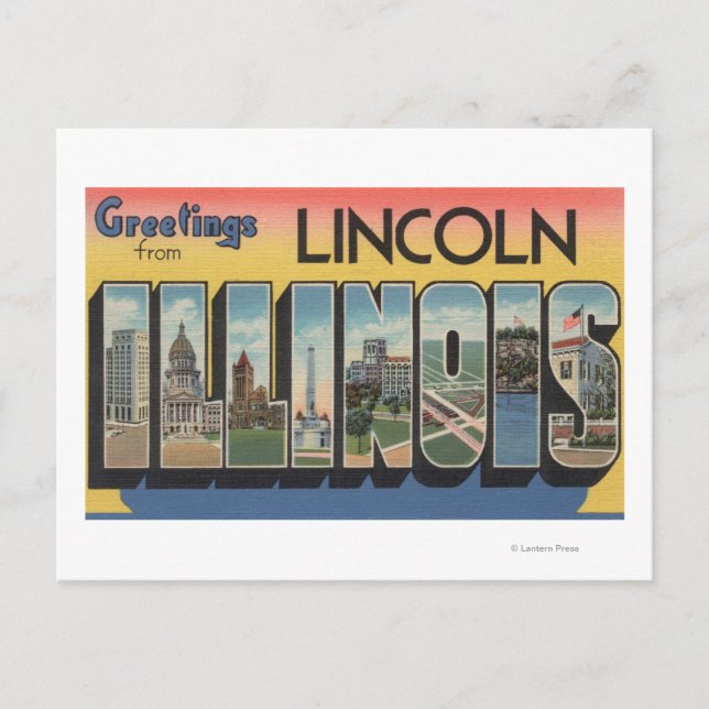 Lincoln, Illinois - Große Buchstabenszenen Postkarte (Vorderseite)