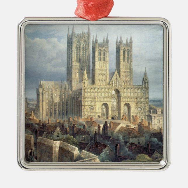 Lincoln-Kathedrale vom Nordwesten, c.1850 Silbernes Ornament (Vorne)