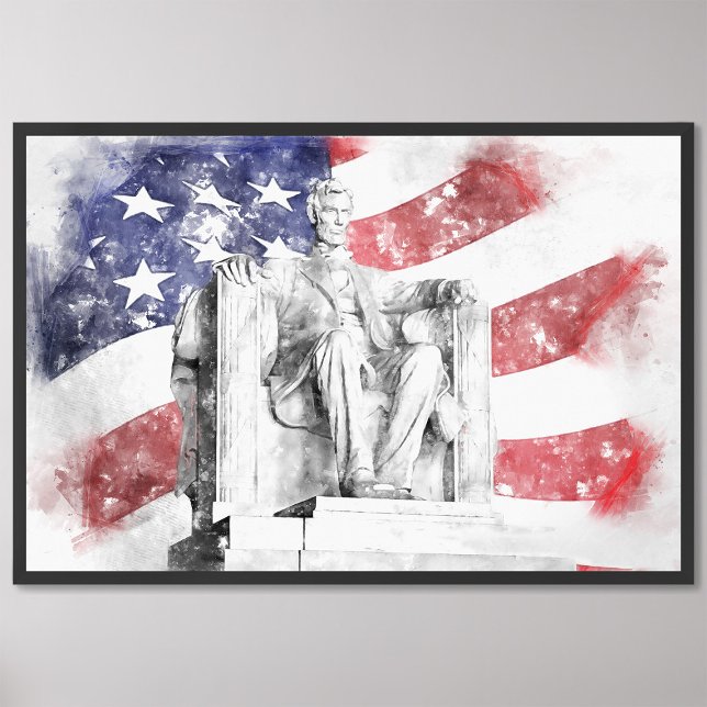 Lincoln Memorial Aquarell Amerikanische Flagge sch Fotodruck (Von Creator hochgeladen)