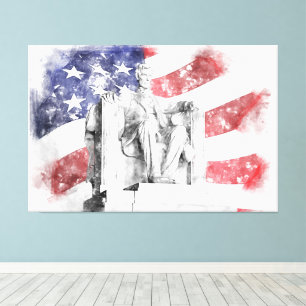Lincoln Memorial Aquarell Amerikanische Flagge sch Leinwanddruck