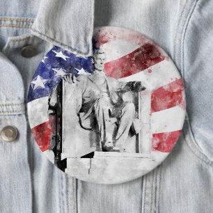 Lincoln Memorial Aquarell mit amerikanischer Flagg Button