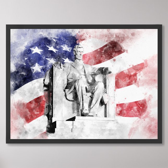 Lincoln Memorial Aquarell mit amerikanischer Flagg Fotodruck (Von Creator hochgeladen)
