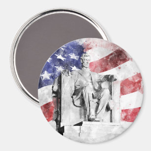 Lincoln Memorial Aquarell mit amerikanischer Flagg Magnet