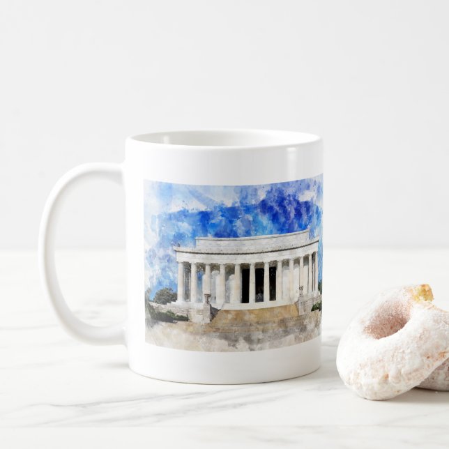 Lincoln Memorial Fassade in Aquarell Kaffeetasse (Mit Donut)