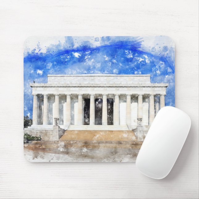 Lincoln Memorial Fassade in Aquarell Mousepad (Mit Mouse)