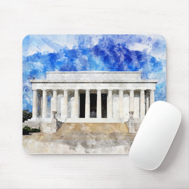 Lincoln Memorial Fassade in Aquarell Mousepad (Mit Mouse)