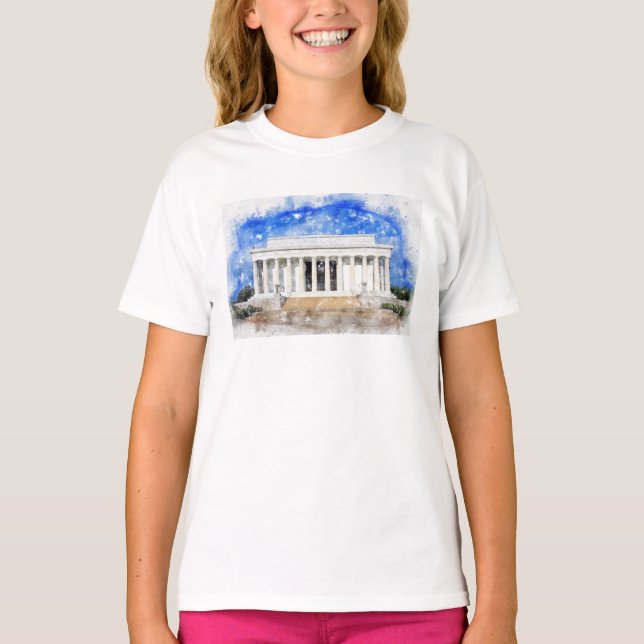 Lincoln Memorial Fassade in Aquarell T-Shirt (Vorderseite)