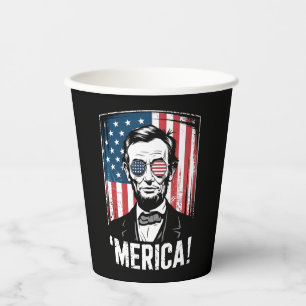 Lincoln Merica 4. Juli Amerikanische Flagge Vintag Pappbecher