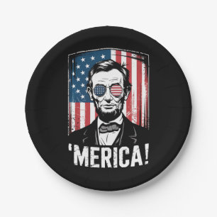Lincoln Merica 4. Juli Amerikanische Flagge Vintag Pappteller