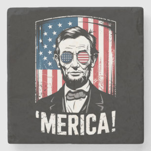 Lincoln Merica 4. Juli Amerikanische Flagge Vintag Steinuntersetzer