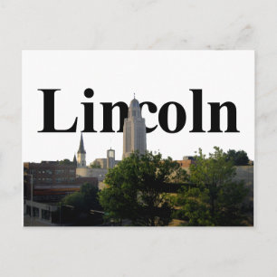 Lincoln, Nebraska Skyline mit Lincoln im Himmel Postkarte