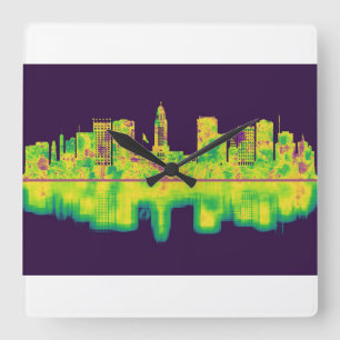 Lincoln Nebraska Skyline Quadratische Wanduhr