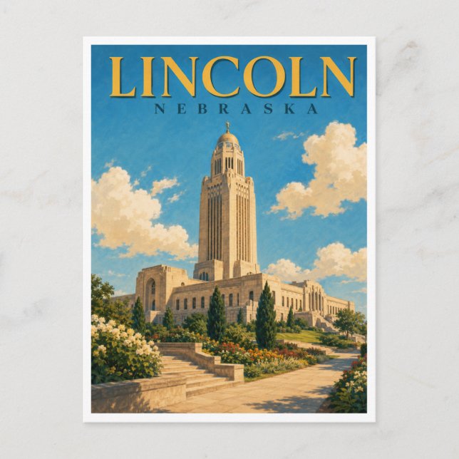 Lincoln Nebraska State Capitol GeoSaga Postkarte (Vorderseite)