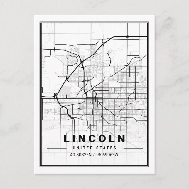 Lincoln Nebraska USA Travel City Map Postkarte (Vorderseite)