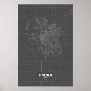 Lincoln, Nebraska (weiß auf Schwarzem) Poster