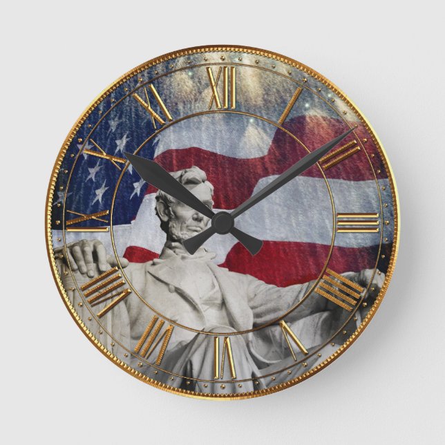 Lincoln und Feuerwerke Runde Wanduhr (Vorderseite)