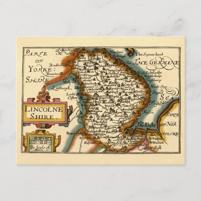Lincolnshire Landkreis England Alte antike Karte (Vorderseite)