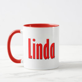 "Linda" Elegante einfache Rot- und Schwarz-Typogra Tasse